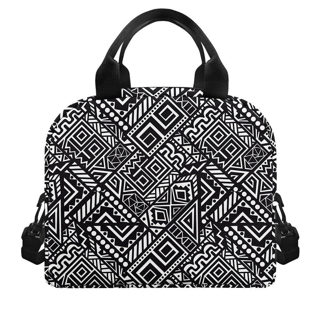 Black And White African Tribal Print Insulated Lunch Bag