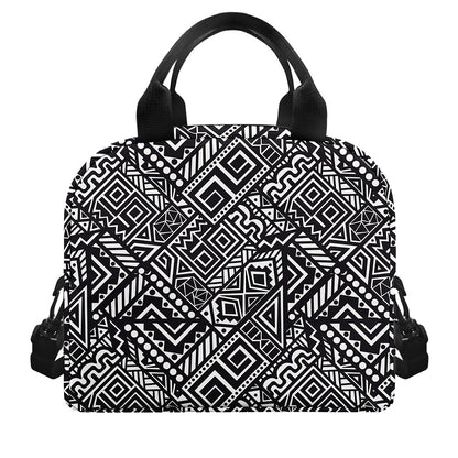 Black And White African Tribal Print Insulated Lunch Bag