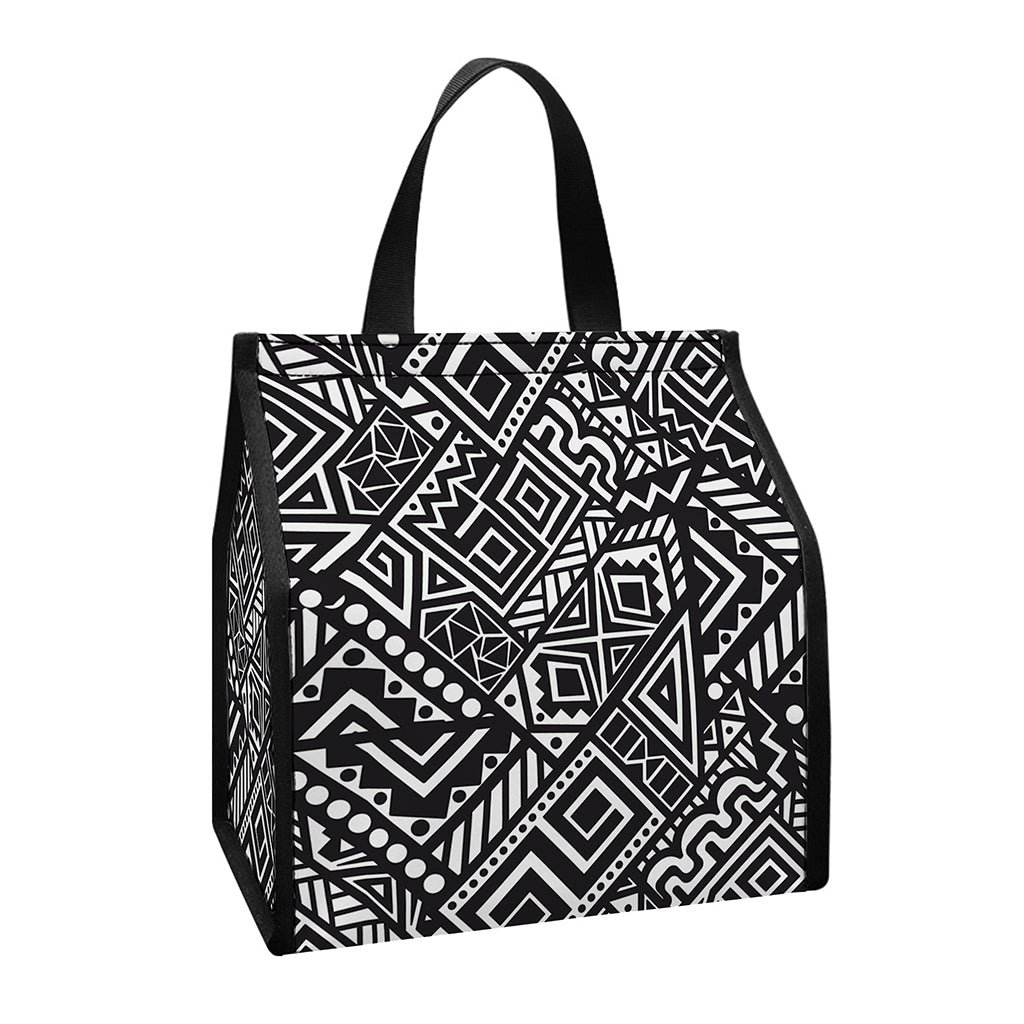 Black And White African Tribal Print Insulated Lunch Tote