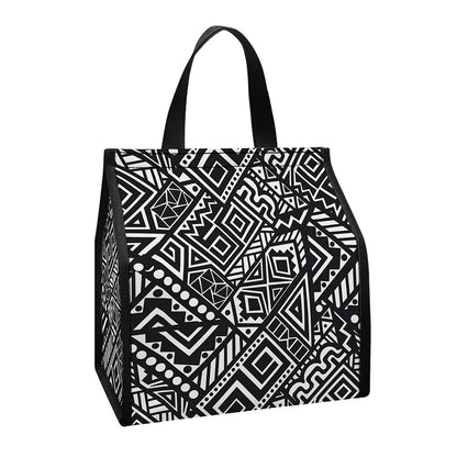 Black And White African Tribal Print Insulated Lunch Tote