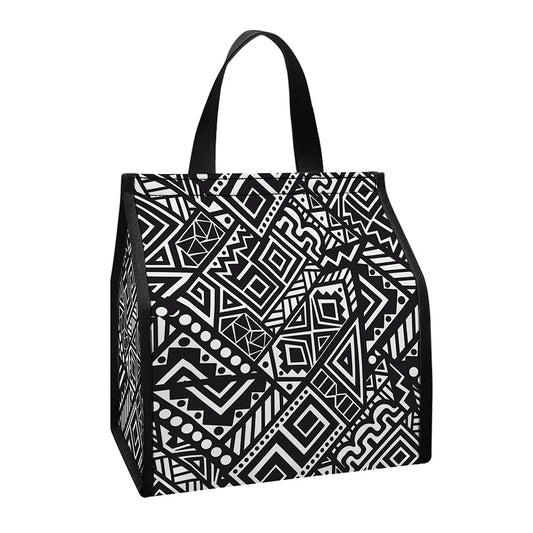 Black And White African Tribal Print Insulated Lunch Tote