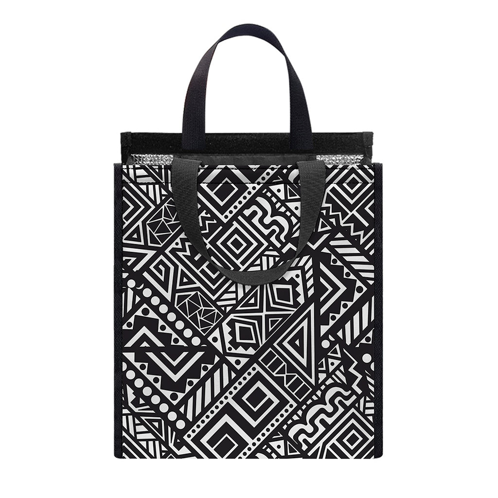 Black And White African Tribal Print Insulated Lunch Tote