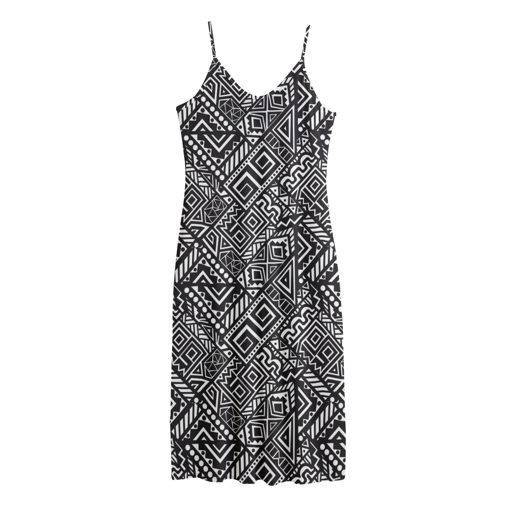 Black And White African Tribal Print Jersey Midi Cami Dress