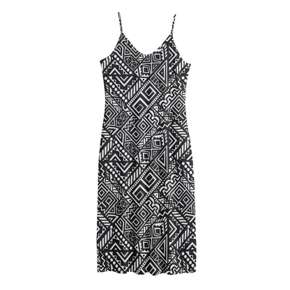 Black And White African Tribal Print Jersey Midi Cami Dress