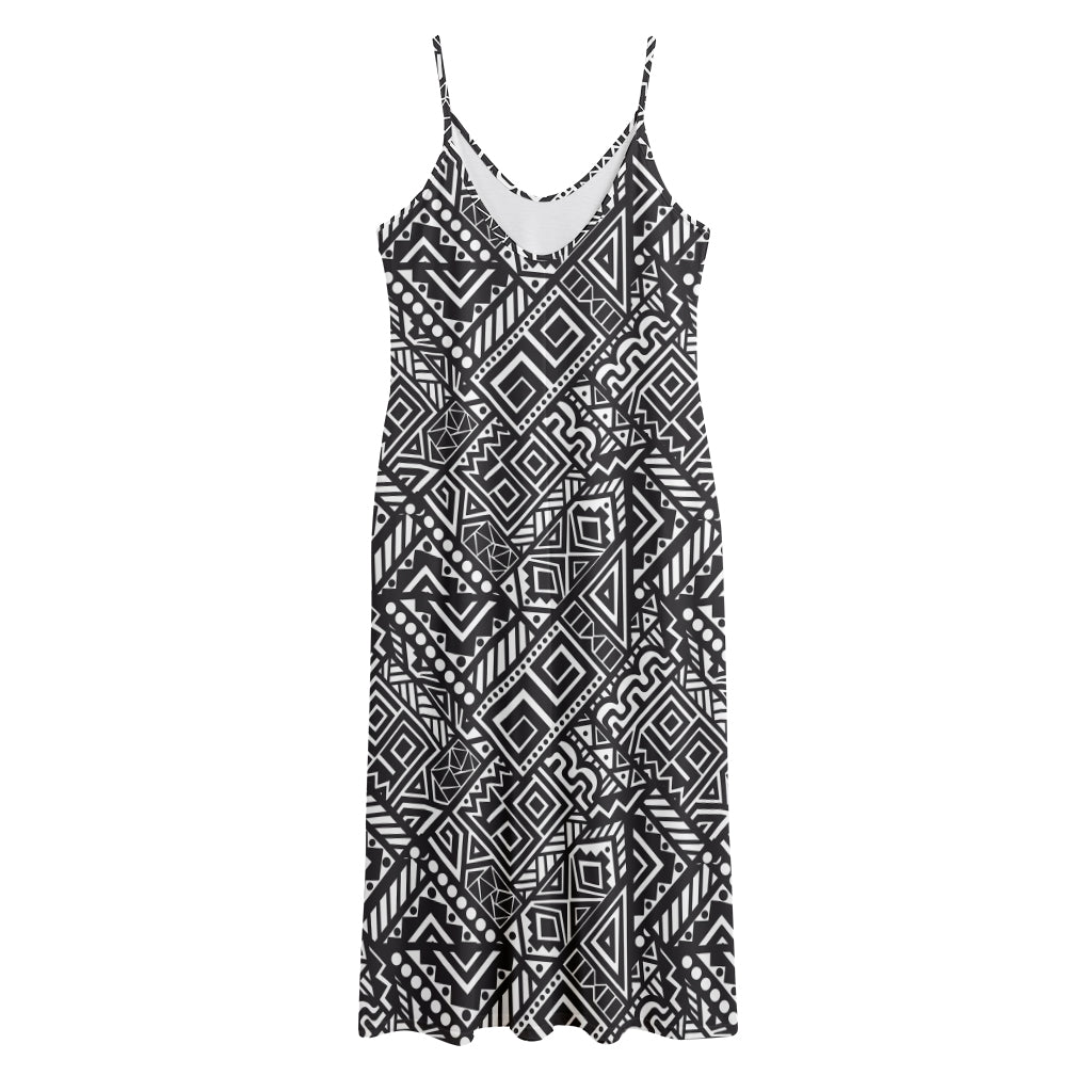 Black And White African Tribal Print Jersey Midi Cami Dress