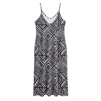 Black And White African Tribal Print Jersey Midi Cami Dress