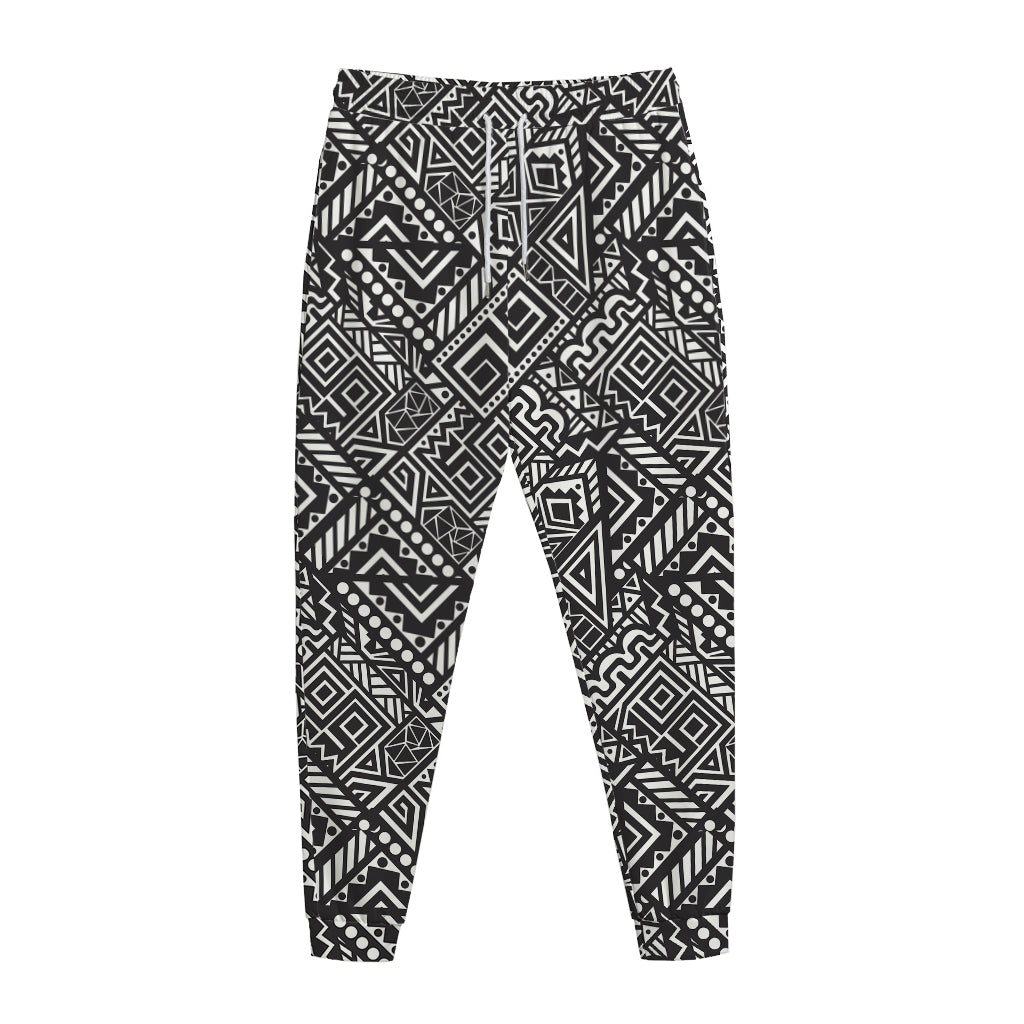 Black And White African Tribal Print Jogger Pants