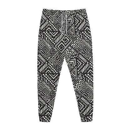 Black And White African Tribal Print Jogger Pants