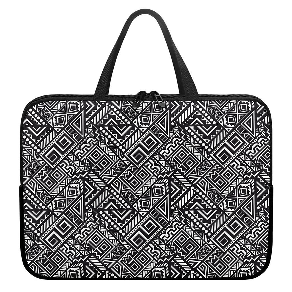 Black And White African Tribal Print Laptop Sleeve With Handle