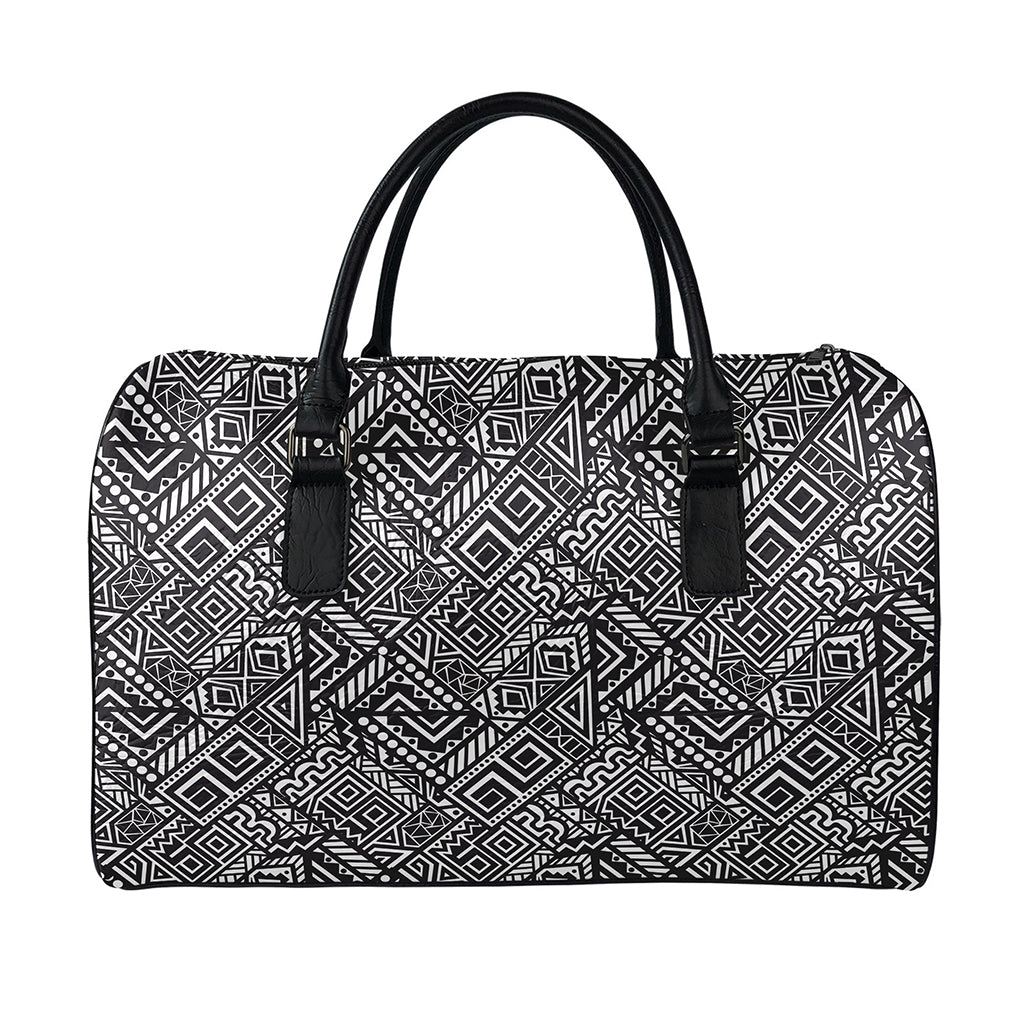 Black And White African Tribal Print Leather Duffle Bag