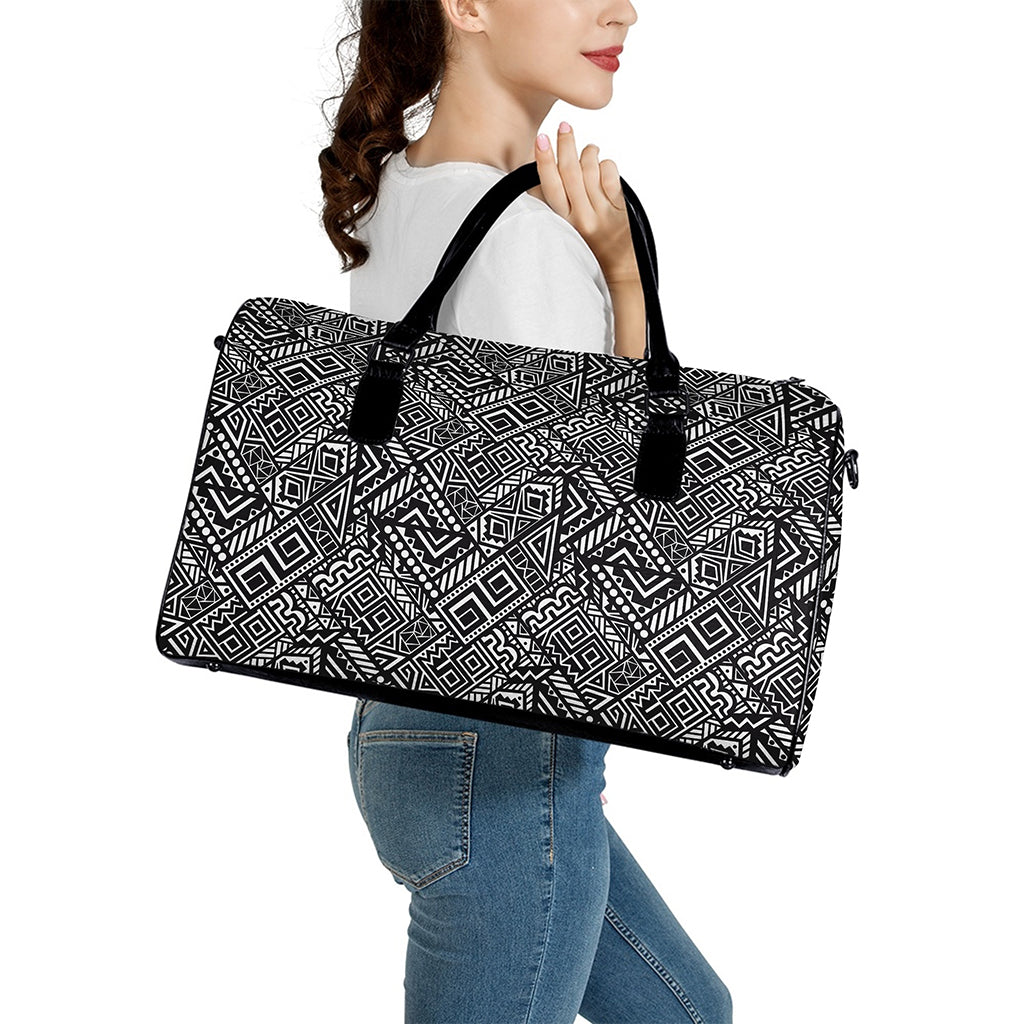 Black And White African Tribal Print Leather Duffle Bag