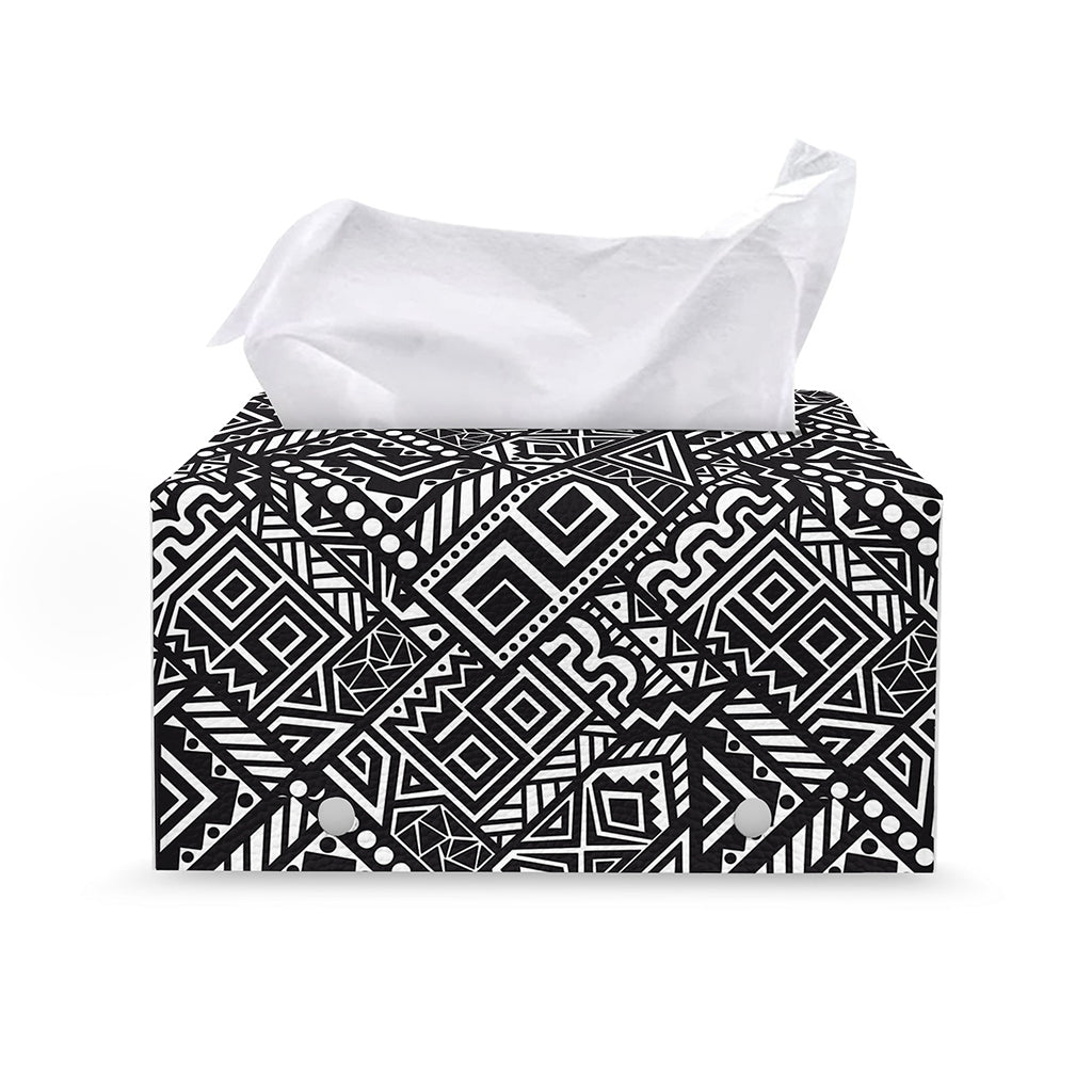 Black And White African Tribal Print Leather Tissue Box Cover