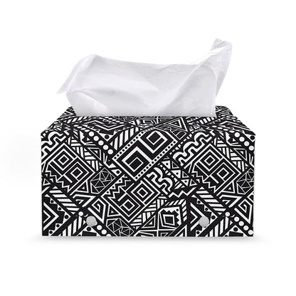 Black And White African Tribal Print Leather Tissue Box Cover
