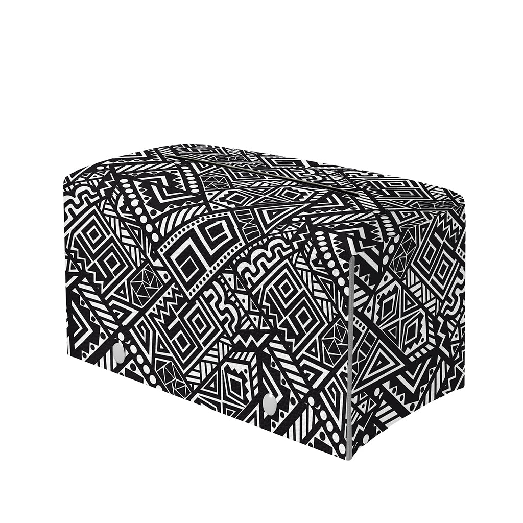 Black And White African Tribal Print Leather Tissue Box Cover