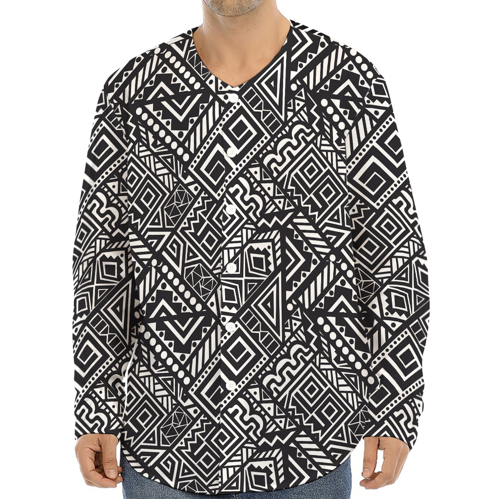 Black And White African Tribal Print Long Sleeve Baseball Jersey