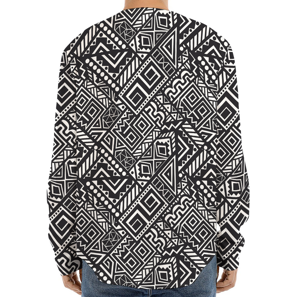 Black And White African Tribal Print Long Sleeve Baseball Jersey