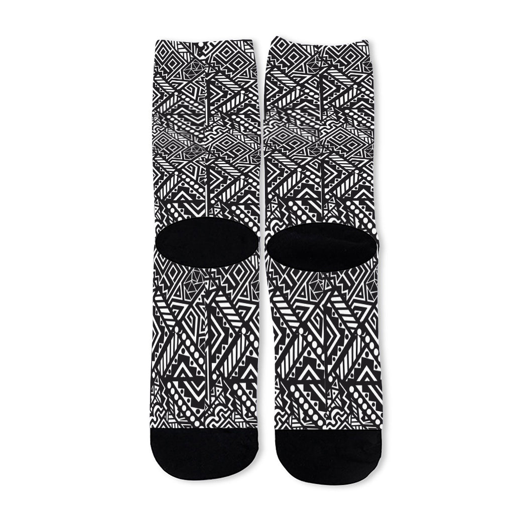 Black And White African Tribal Print Long Socks