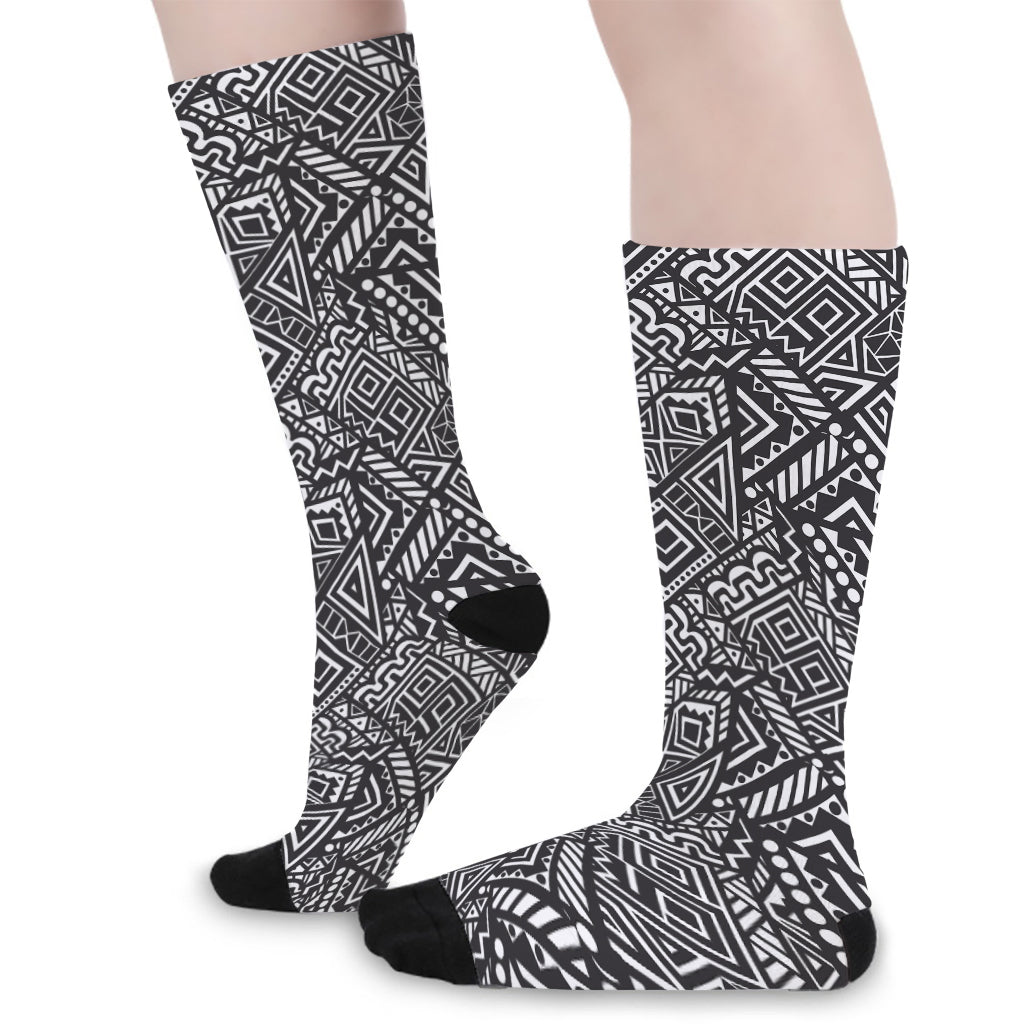 Black And White African Tribal Print Long Socks