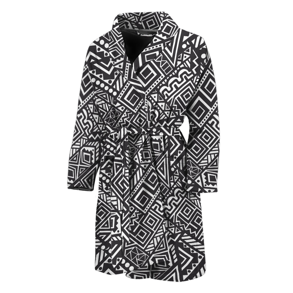 Black And White African Tribal Print Men's Bathrobe