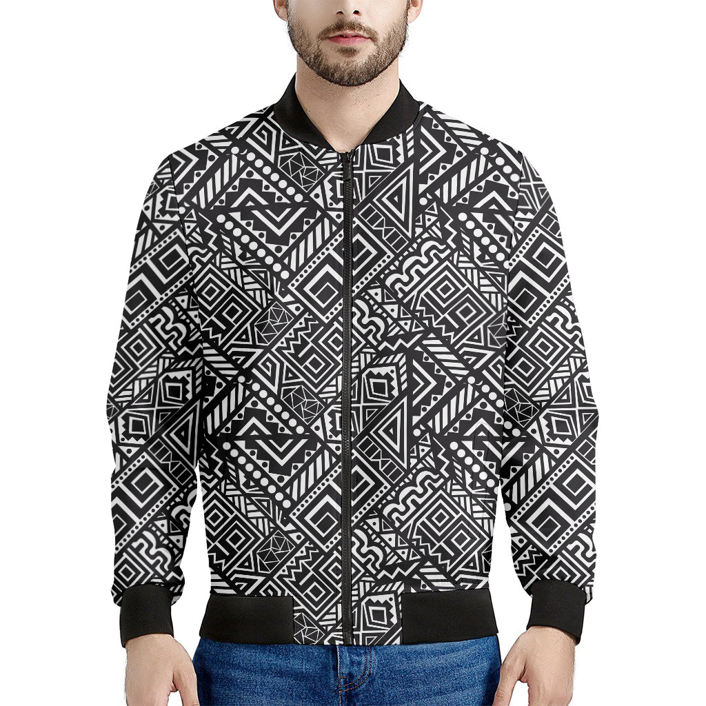 Black And White African Tribal Print Men's Bomber Jacket