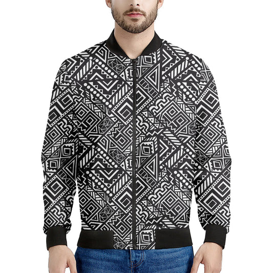 Black And White African Tribal Print Men's Bomber Jacket