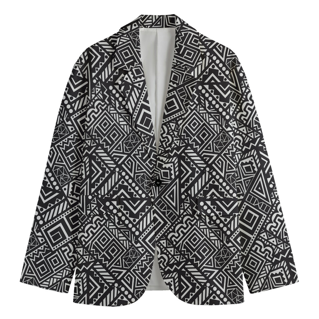 Black And White African Tribal Print Men's Cotton Blazer