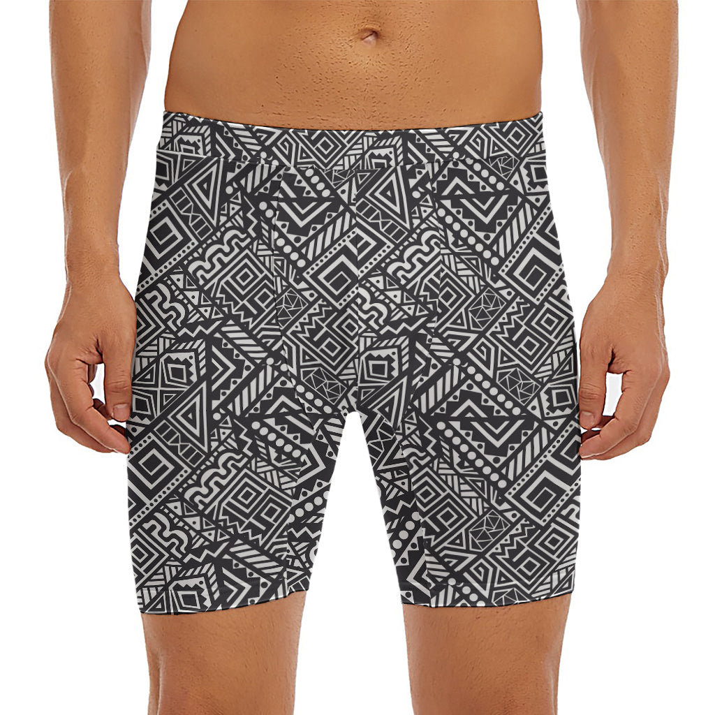 Black And White African Tribal Print Men's Long Boxer Briefs