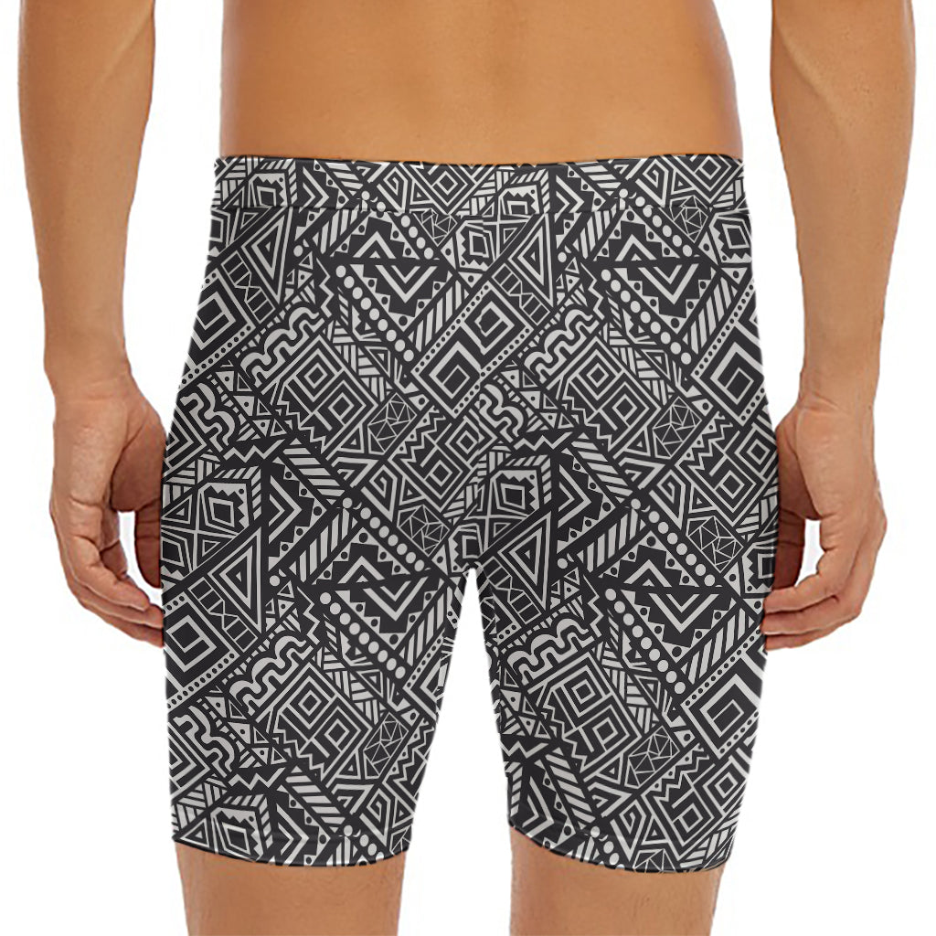 Black And White African Tribal Print Men's Long Boxer Briefs
