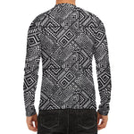 Black And White African Tribal Print Men's Long Sleeve Rash Guard