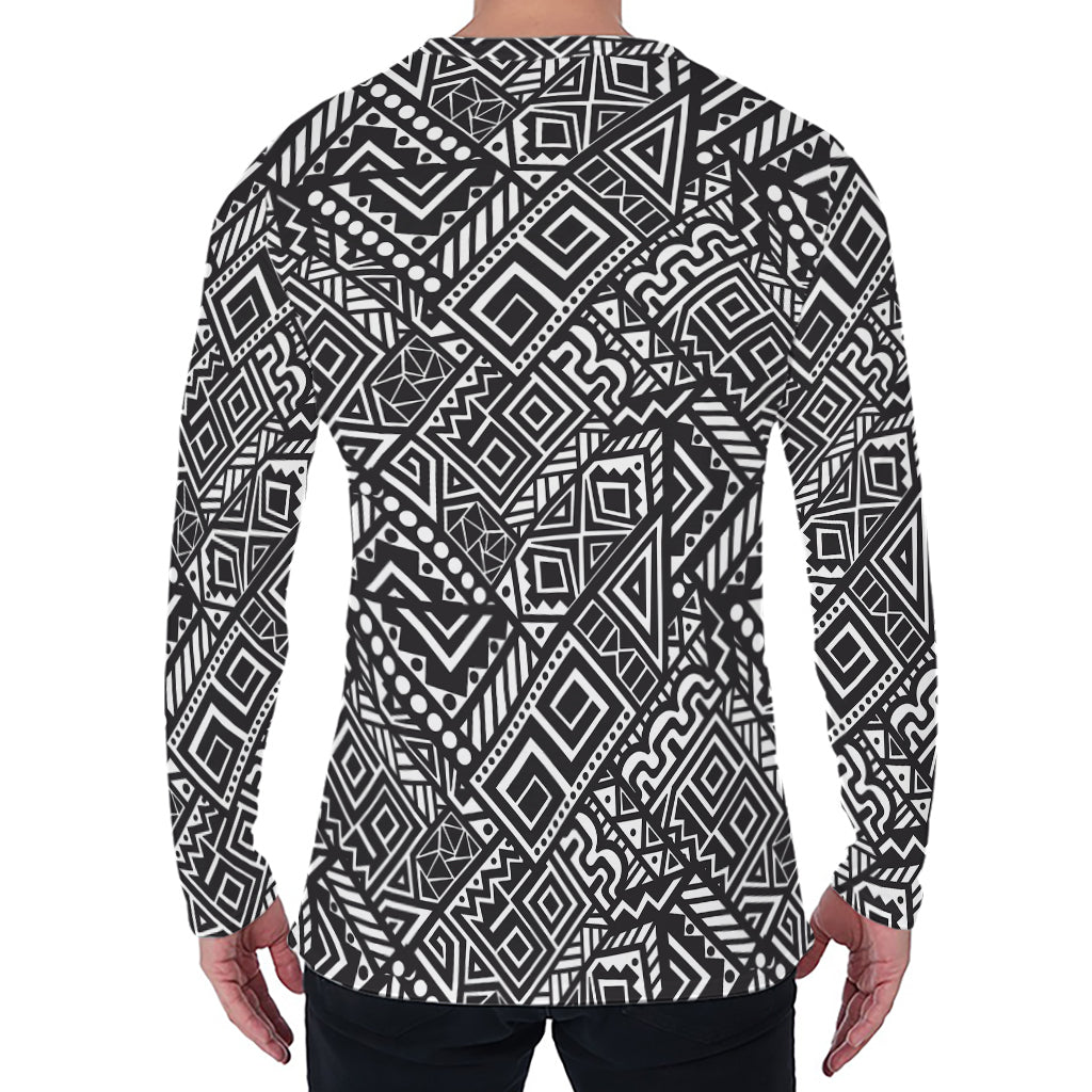 Black And White African Tribal Print Men's Long Sleeve T-Shirt