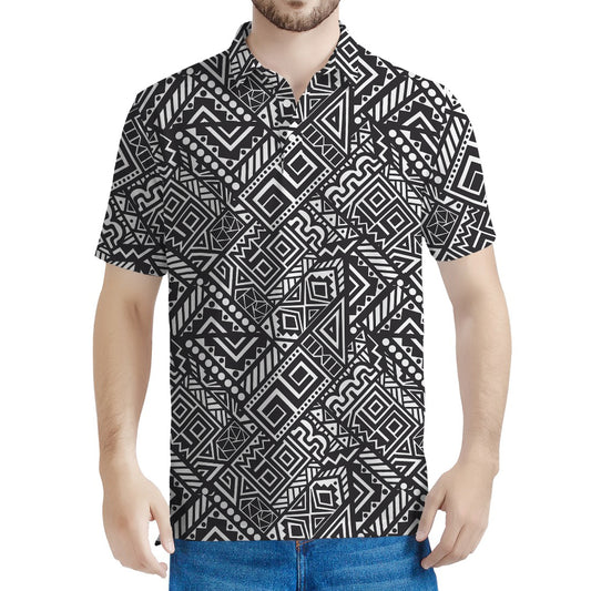 Black And White African Tribal Print Men's Polo Shirt