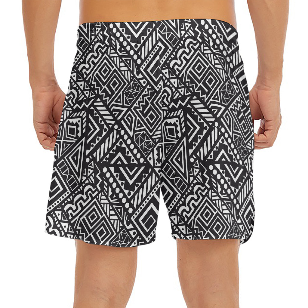 Black And White African Tribal Print Men's Split Running Shorts