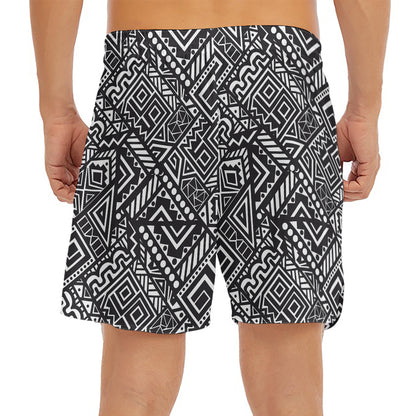 Black And White African Tribal Print Men's Split Running Shorts
