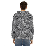 Black And White African Tribal Print Men's Velvet Pullover Hoodie