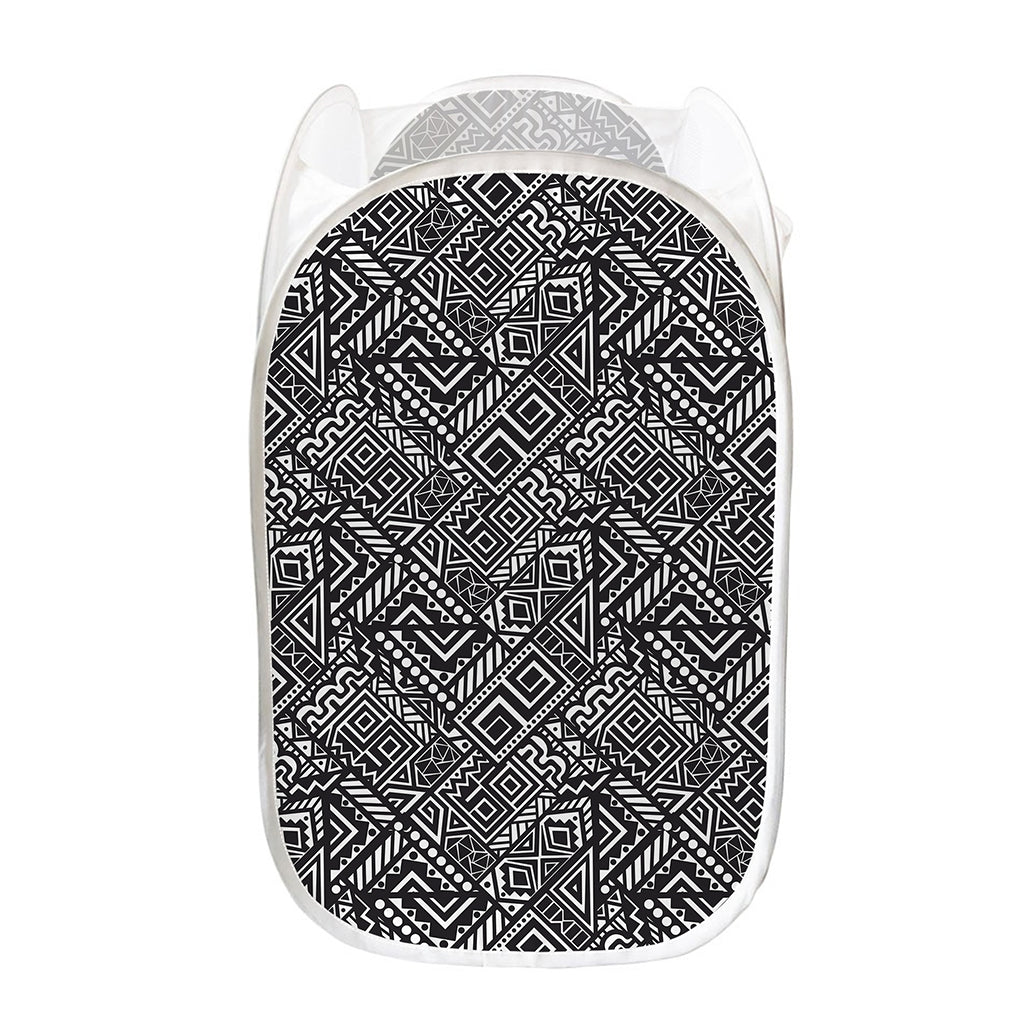 Black And White African Tribal Print Mesh Laundry Hamper
