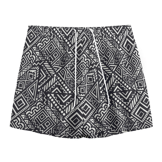 Black And White African Tribal Print Mesh Shorts