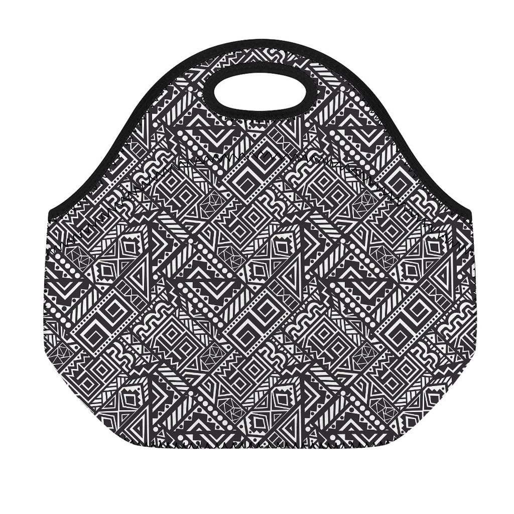 Black And White African Tribal Print Neoprene Lunch Bag