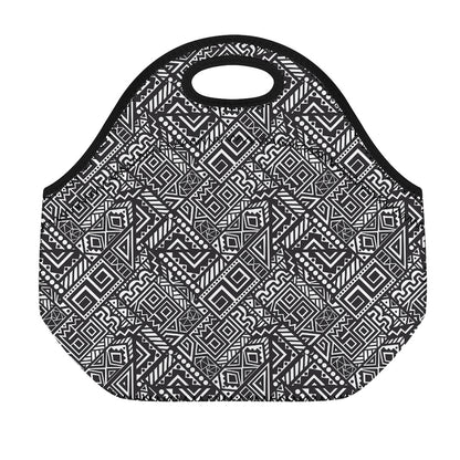 Black And White African Tribal Print Neoprene Lunch Bag