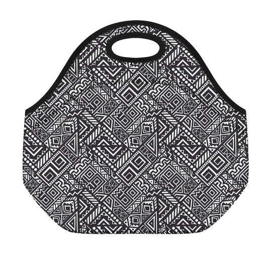 Black And White African Tribal Print Neoprene Lunch Bag