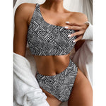 Black And White African Tribal Print One Shoulder Bikini Top