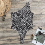Black And White African Tribal Print One Shoulder Bodysuit