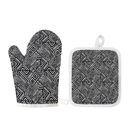 Black And White African Tribal Print Oven Mitt And Pot Holder Set