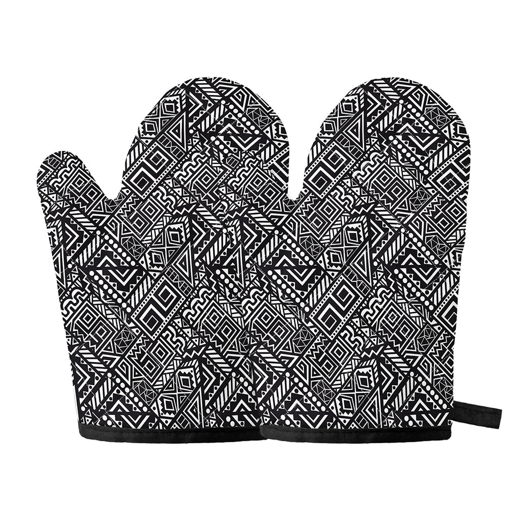 Black And White African Tribal Print Oven Mitts