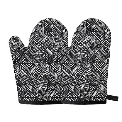 Black And White African Tribal Print Oven Mitts
