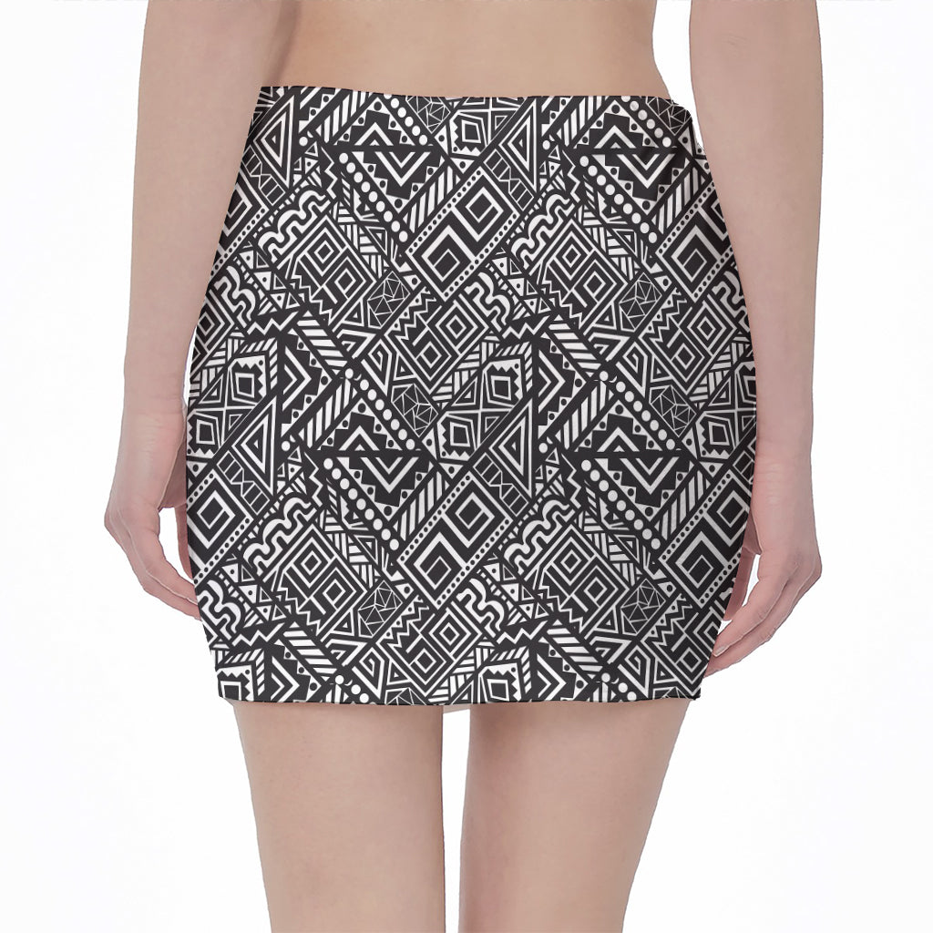 Black And White African Tribal Print Pencil Mini Skirt