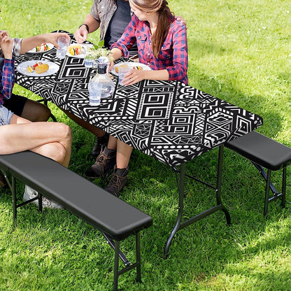 Black And White African Tribal Print Picnic Table Cover