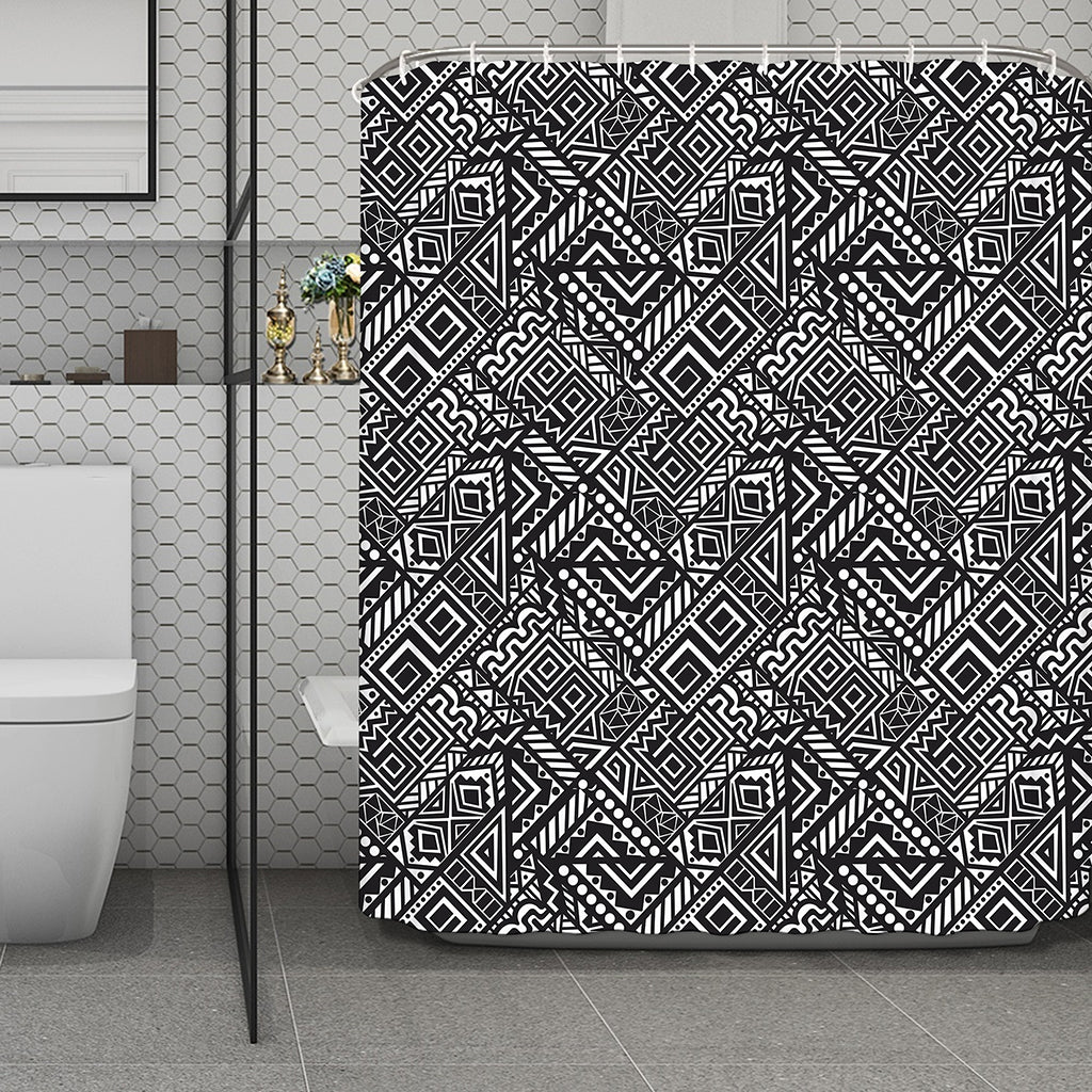 Black And White African Tribal Print Polyester Shower Curtain