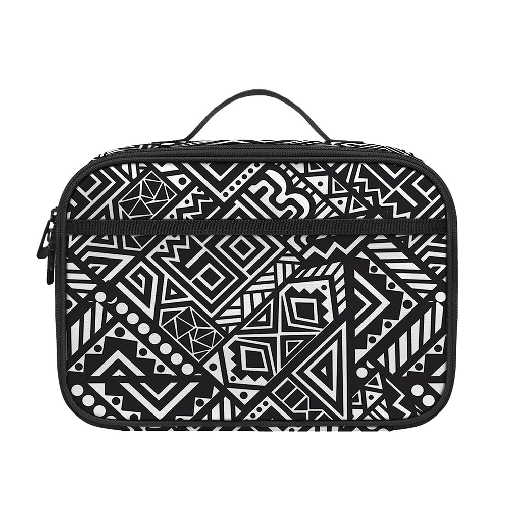 Black And White African Tribal Print Portable Lunch Bag