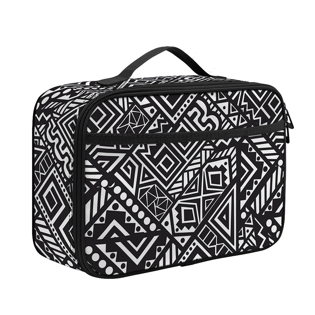 Black And White African Tribal Print Portable Lunch Bag