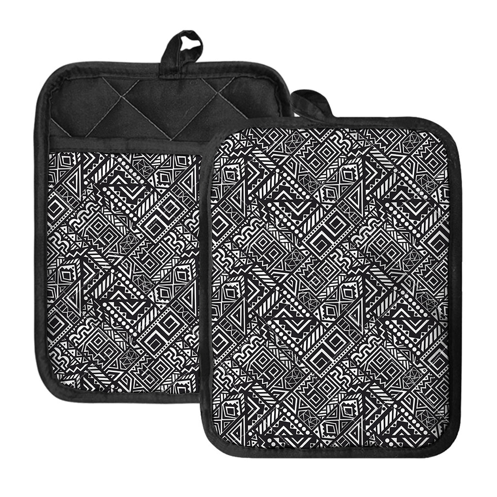 Black And White African Tribal Print Pot Holders With Pocket